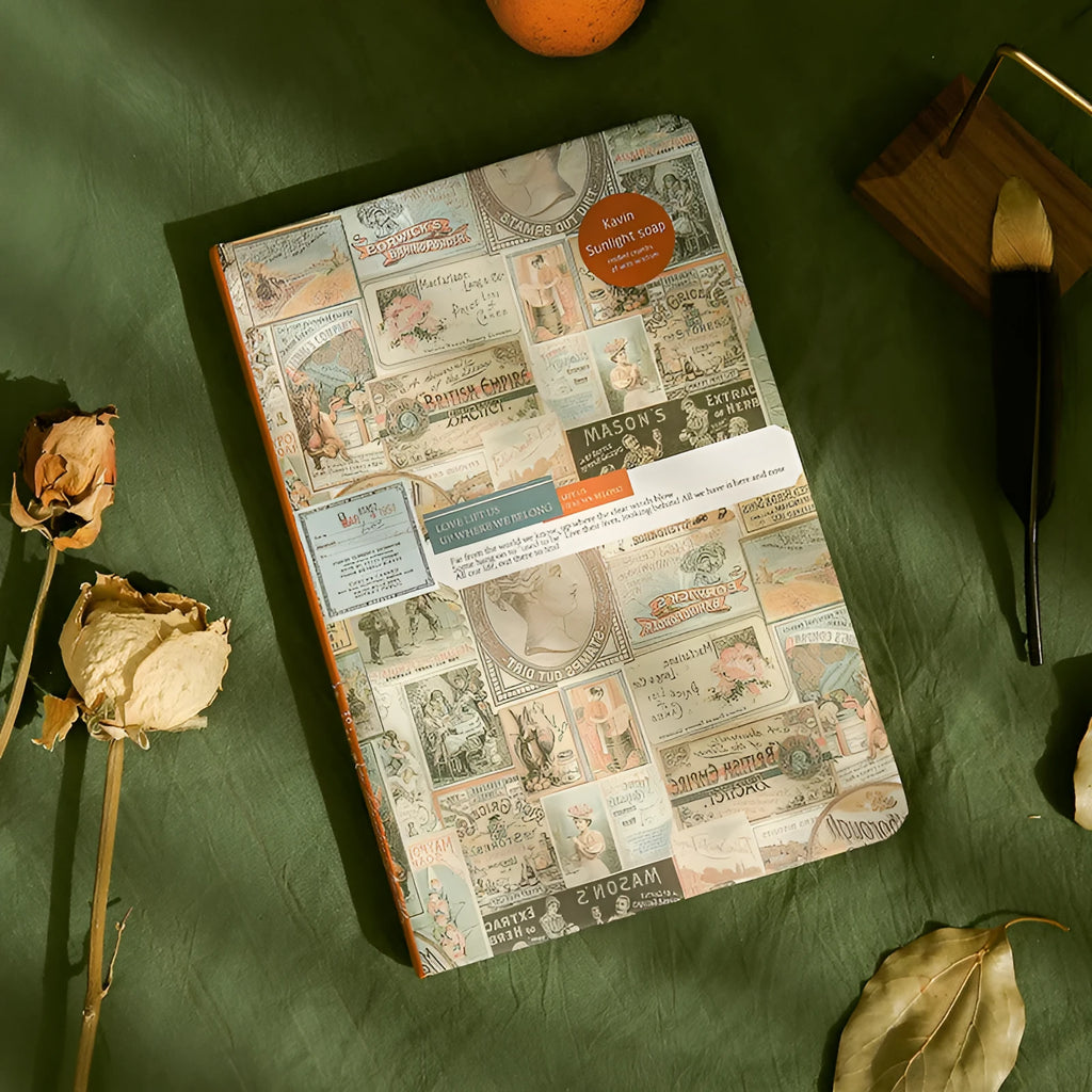 Carving Time A5 kraft paper mood notebook in blue, coffee, or red with European retro design.