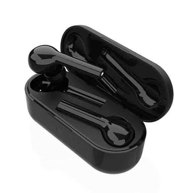 Black and white touch control wireless Bluetooth headset with charging case