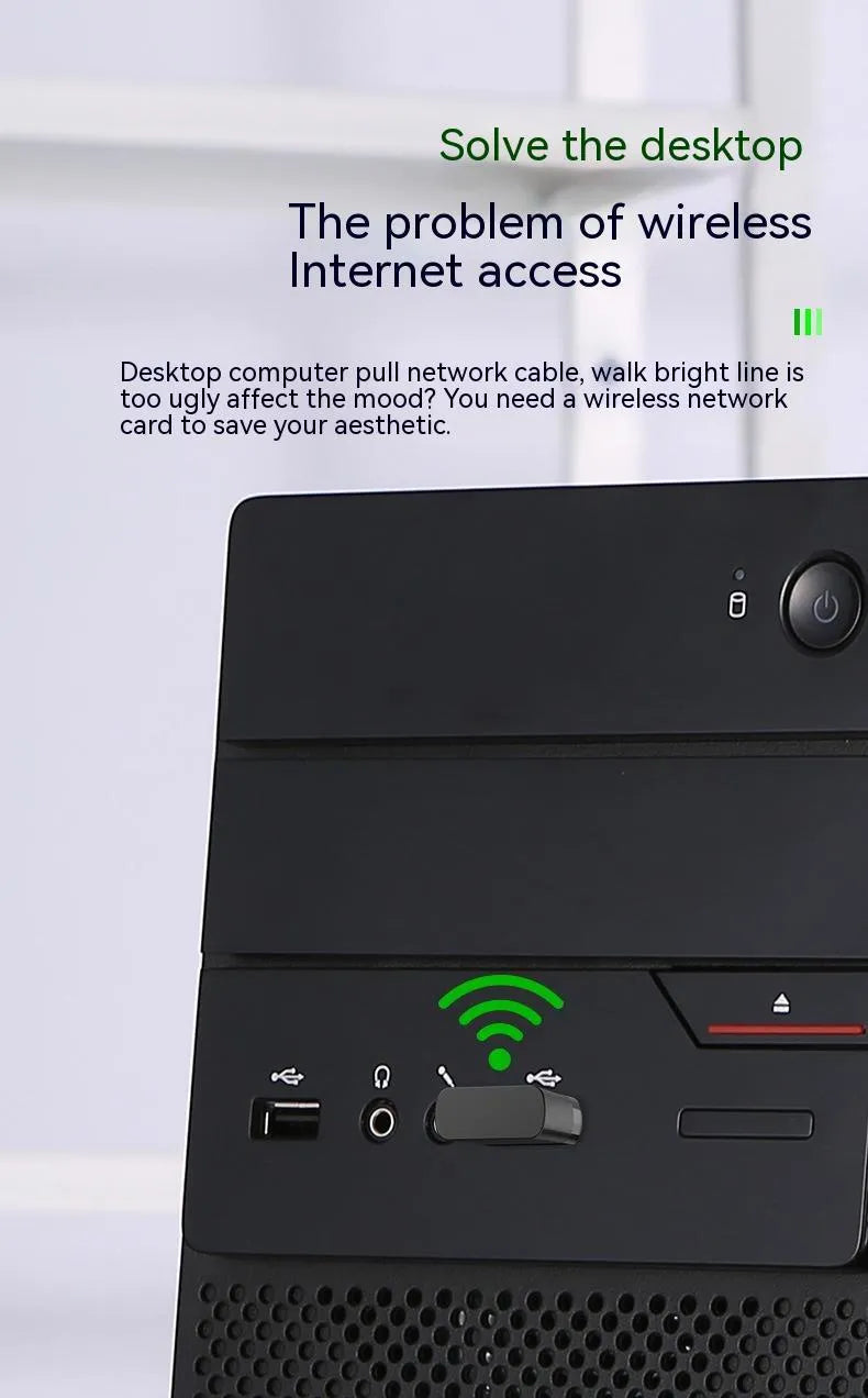 Black nickel-plated USB Bluetooth and dual-band WiFi adapter for PC connectivity