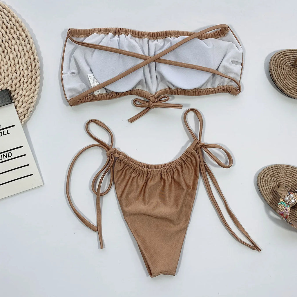 Nylon beach bikini in Apricot colour with cup-size adjustable fit for A to D cups