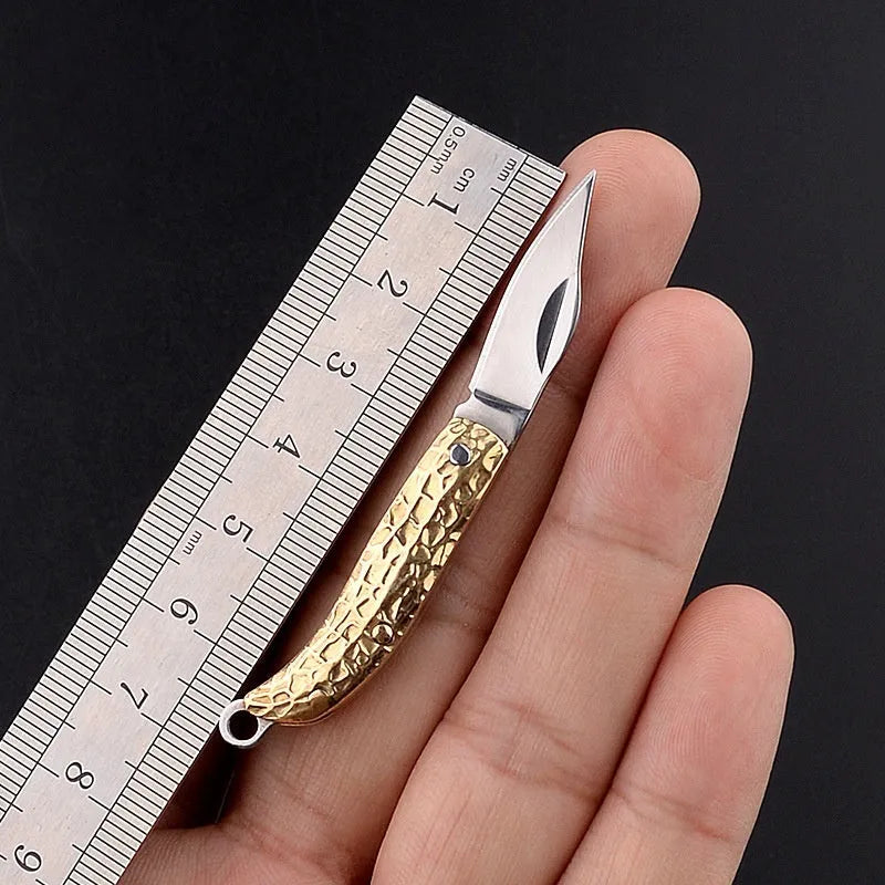 Brass mini folding knife keychain pendant with 3cm blade and brass handle