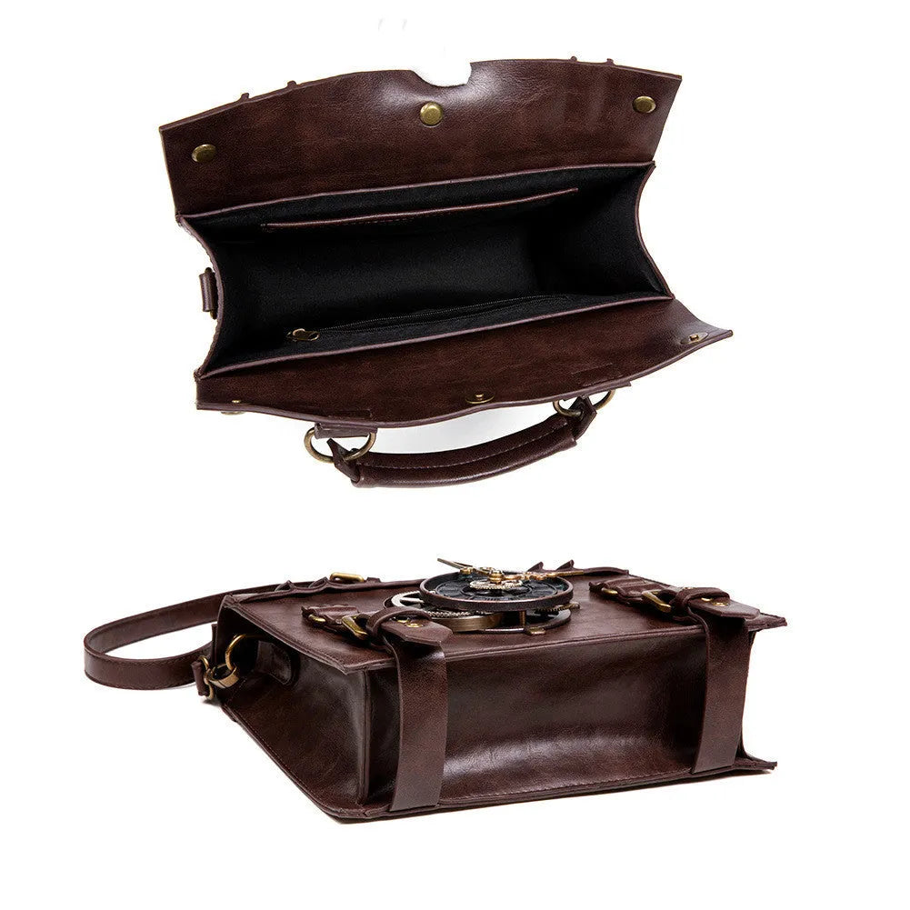 Bronze hardware steampunk industrial retro shoulder bag with pillow bag design