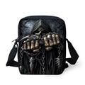 Children's skull pattern messenger bag with double straps and zipper pockets
