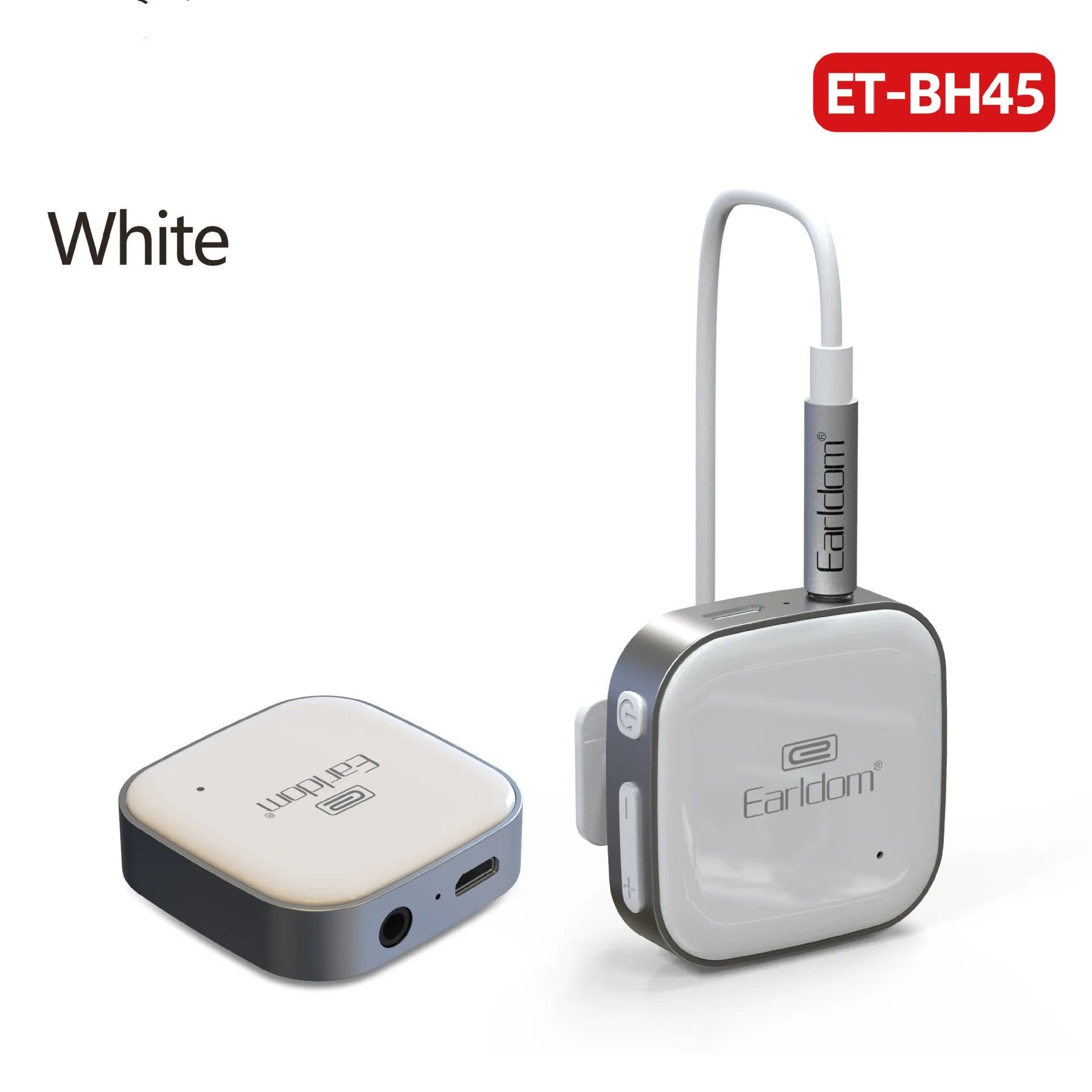 Black Bluetooth audio receiver headphones with lavalier clip for running and hands-free calling