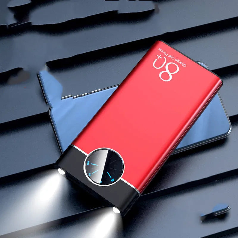Black 20000mAh fast charging power bank with alloy shell and LED light