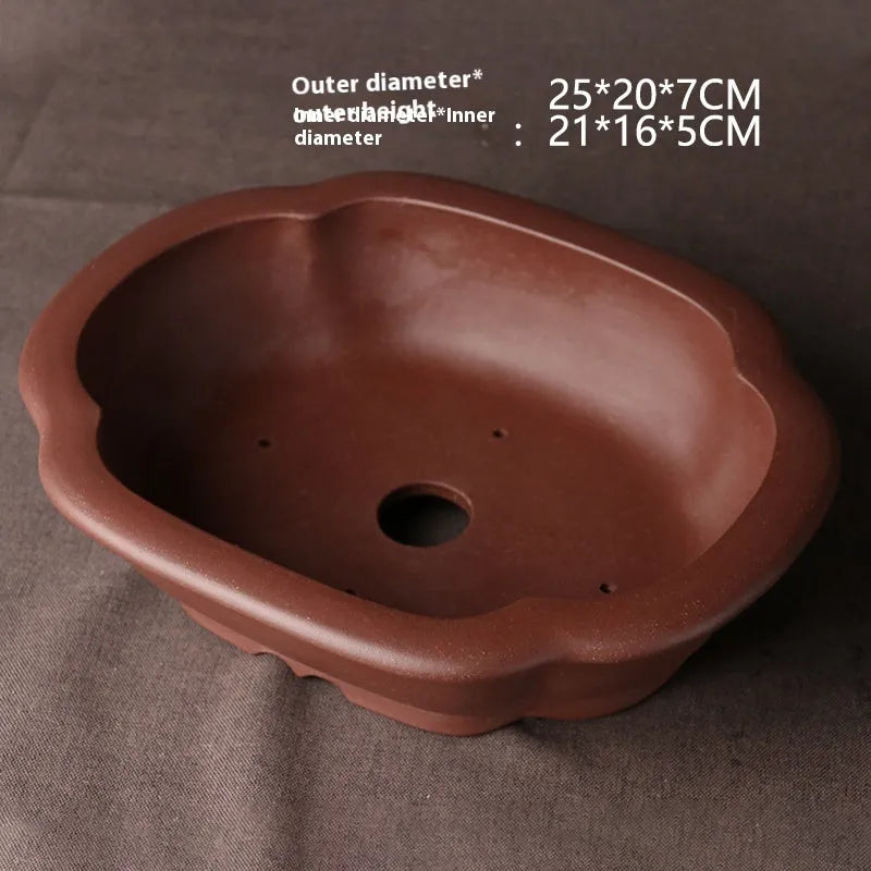 Handmade purple clay Chinese style bonsai basin ceramic flower pot 25x20x7cm