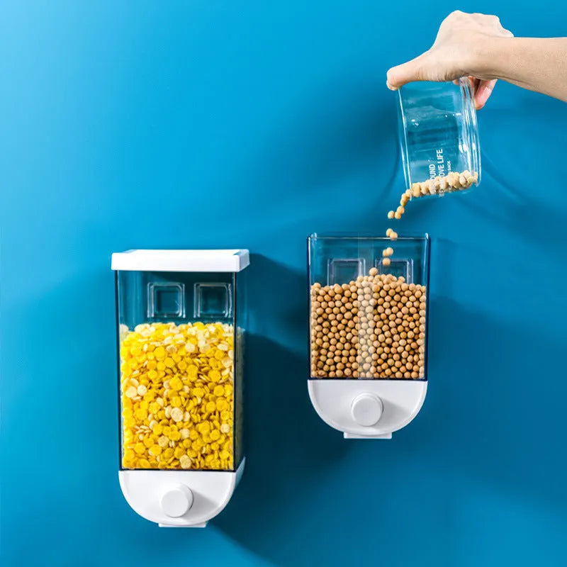 White transparent wall mounted food storage container with easy press lid