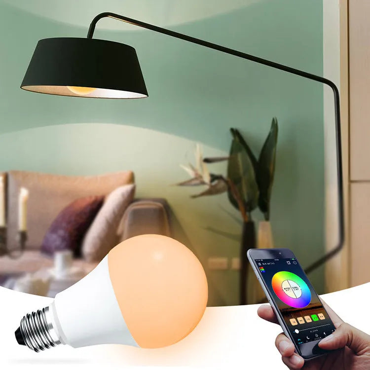 Smart WiFi LED light bulb with colour changing capabilities and voice control support