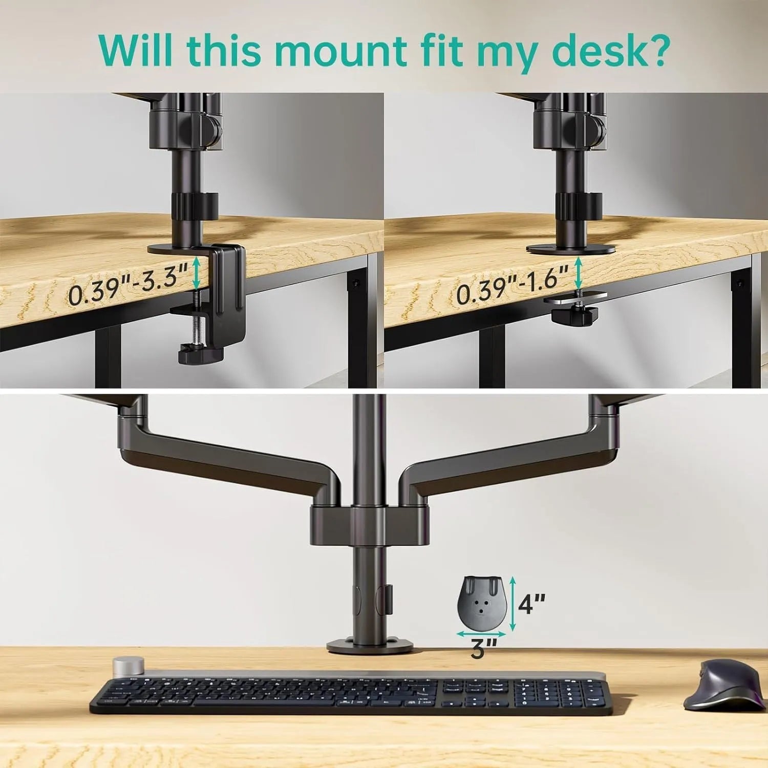 Black aluminium gas spring monitor arm for 13-27 inch computer screens