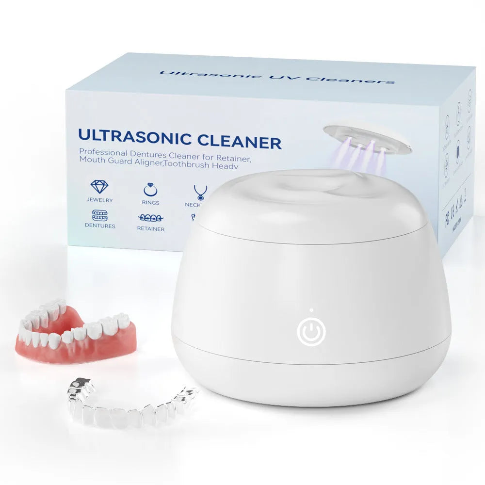 Ultrasonic portable waterproof denture and tooth socket cleaning machine with USB power, white plastic, 300ml capacity