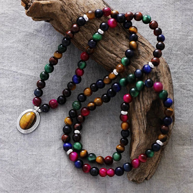 Tiger eye necklace and bracelet set with crown, infinity, and heart pendants on ball bead chain
