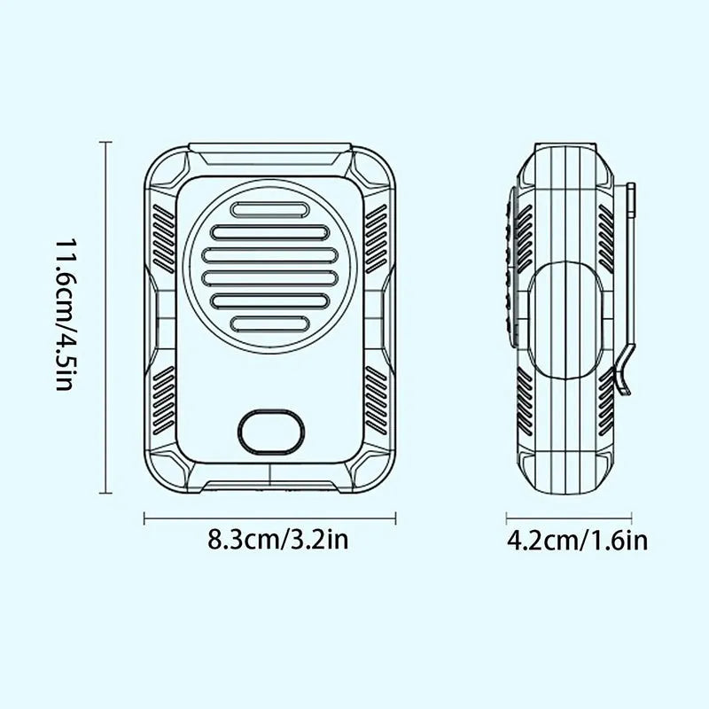 Green portable hanging neck fan for outdoor sports with USB charging cable.