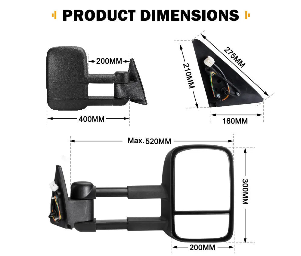 Pair of black foldable rearview mirrors for Toyota Land Cruiser 100
