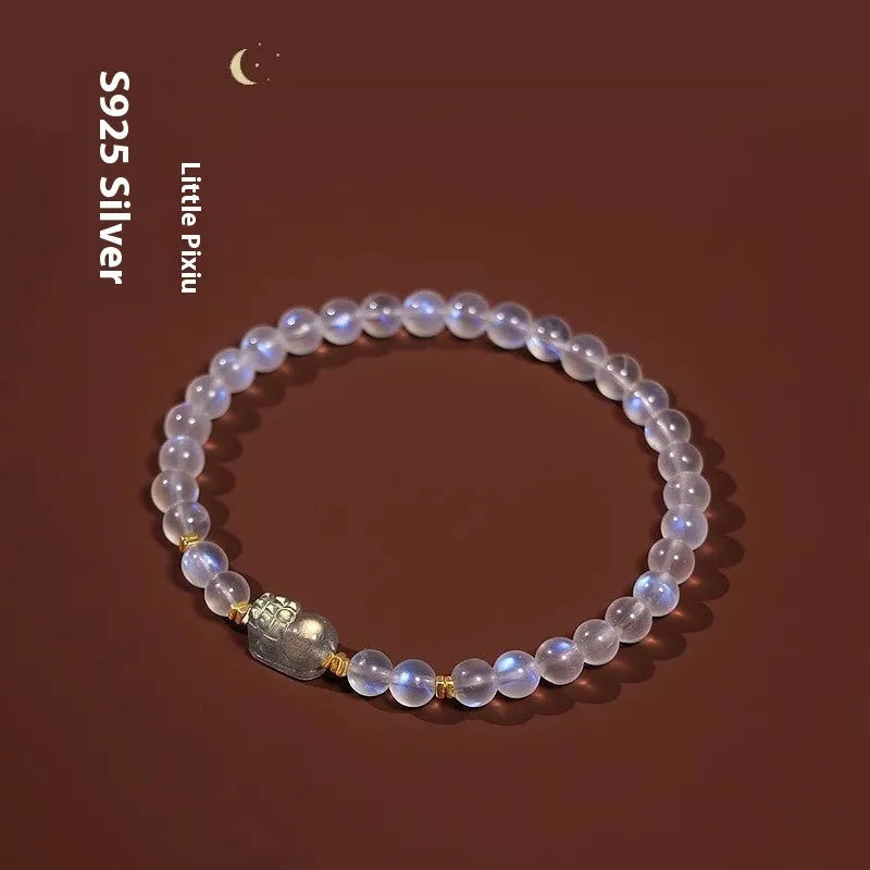Women's moonstone bracelet with Zodiac animal modelling and blue light stones