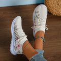 Women's milky white casual mesh Flyknit running shoe with flat heel and round toe
