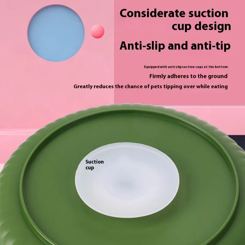 Pet rotating slow feeder bowl with interactive game board and licking mat in beige colour