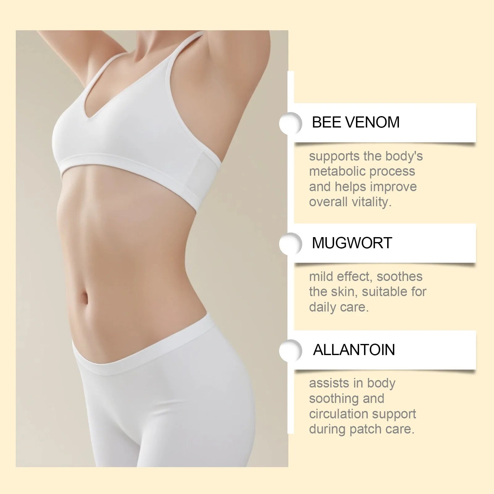 Pack of 10 round herbal navel patches for body shaping and detoxification.