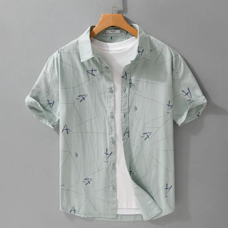 Pure cotton short sleeve shirt with letter print in loose cardigan style