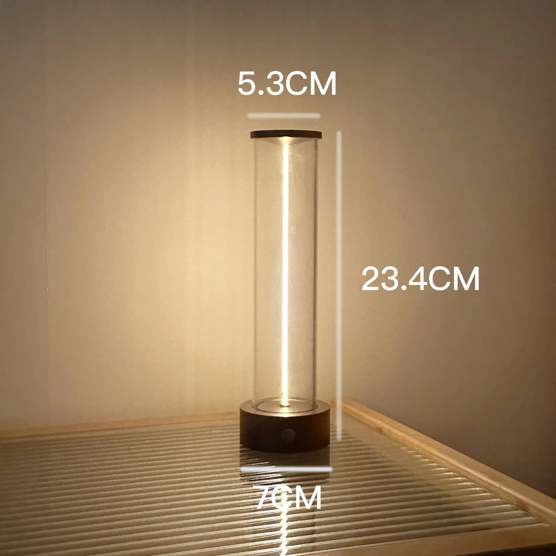 Modern glass LED light strip with magnetic back and USB charging cable