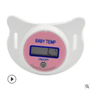 Baby pacifier digital thermometer in blue and pink colours for infant temperature monitoring