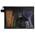 Transparent mesh nylon gauze cosmetics storage bag with zipper closure, available in multiple sizes