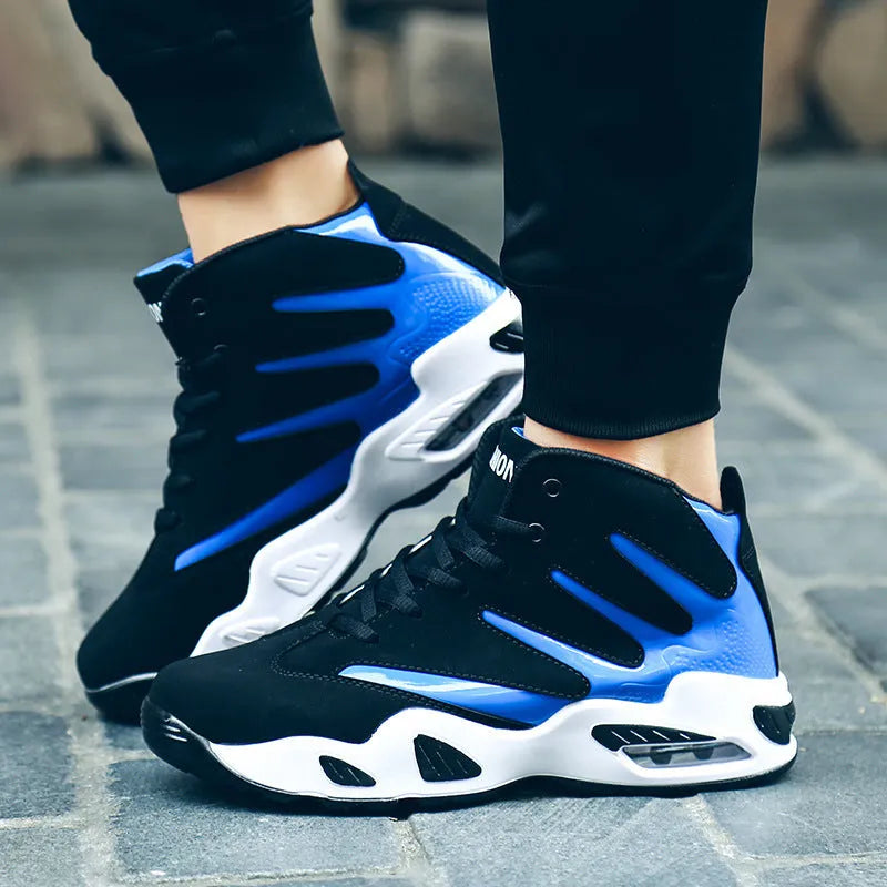 Men air cushion basketball shoes high-top jute upper Zoom Air blue colour
