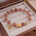 Women's glazed bracelet with floral ice crack pattern and zodiac animal modelling in red bead, pink beads, and white pearl colour variations