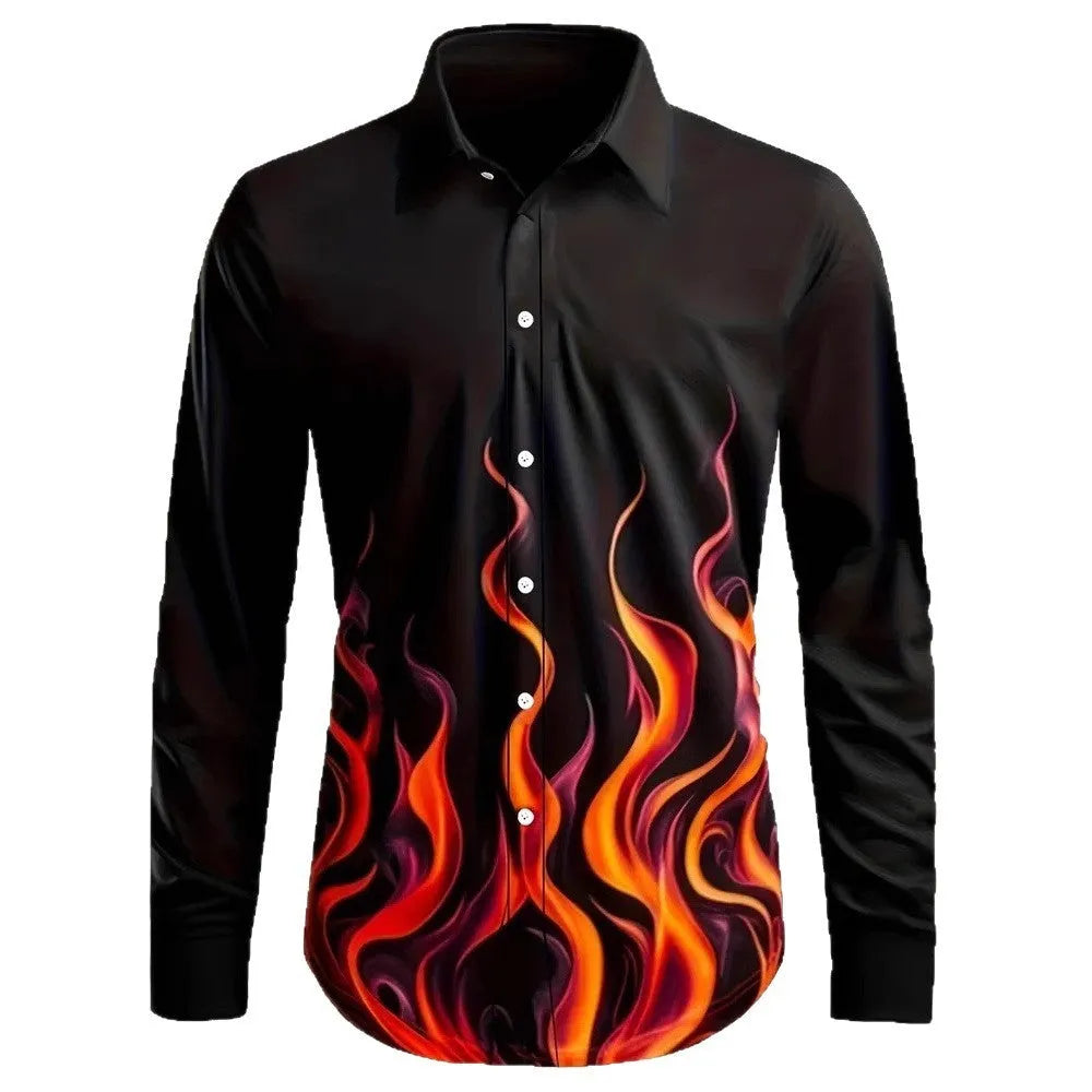 Man wearing a loose fit long sleeve Hawaiian floral print cardigan shirt.