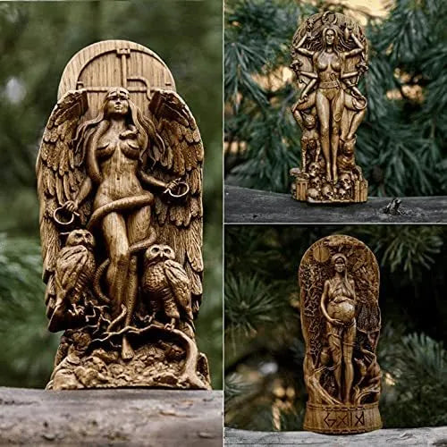 Synthetic resin Greek Goddess statue measuring 22cm tall, for altar or garden decoration.