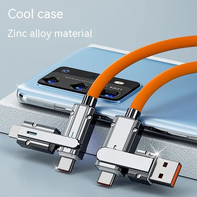 Orange fast charge mobile phone cable with zinc alloy connectors showing 1 metre length