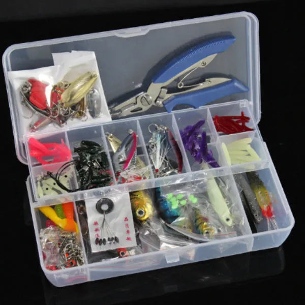 132-piece multi-function fishing lure bait set with plastic and high carbon steel construction