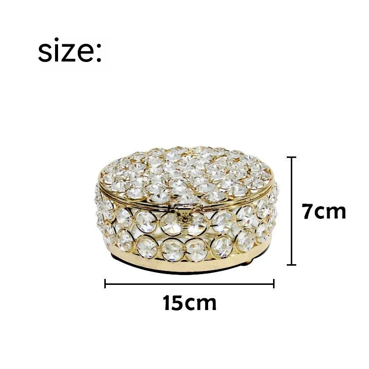 Transparent crystal glass jewelry storage box with a French gold metal frame