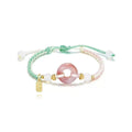 Minority national style DIY woven watch band with peach blossom pattern in green, pink and black colours