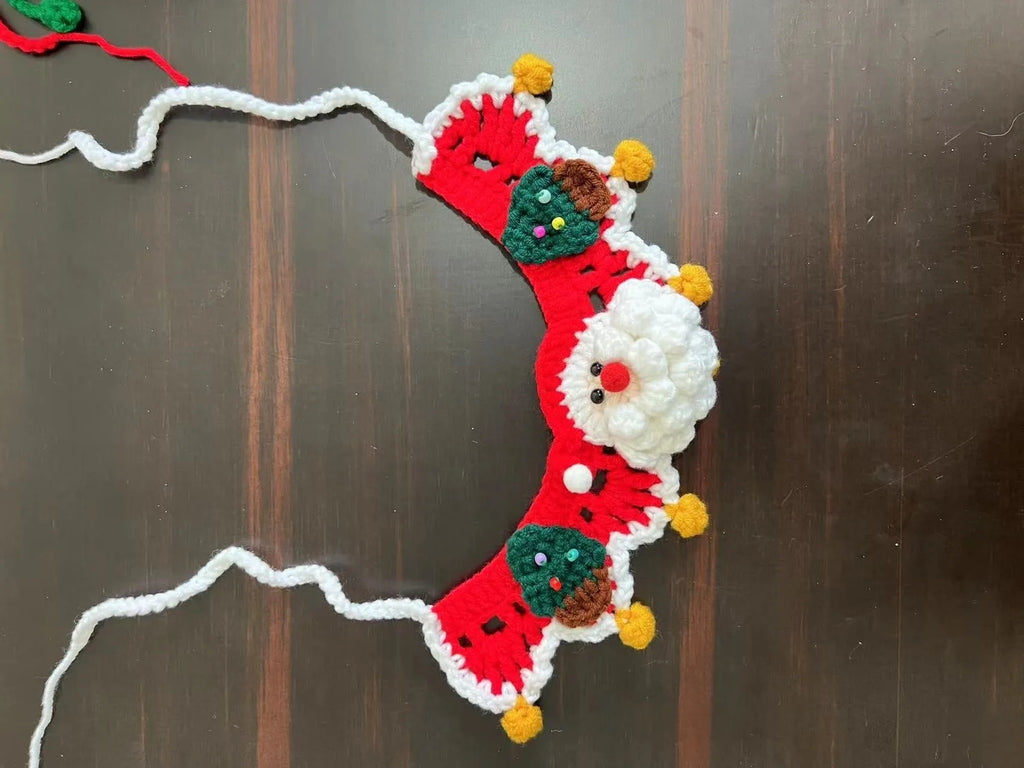 Knitted wool Christmas pet scarf collar in striped Santa Claus design on dog