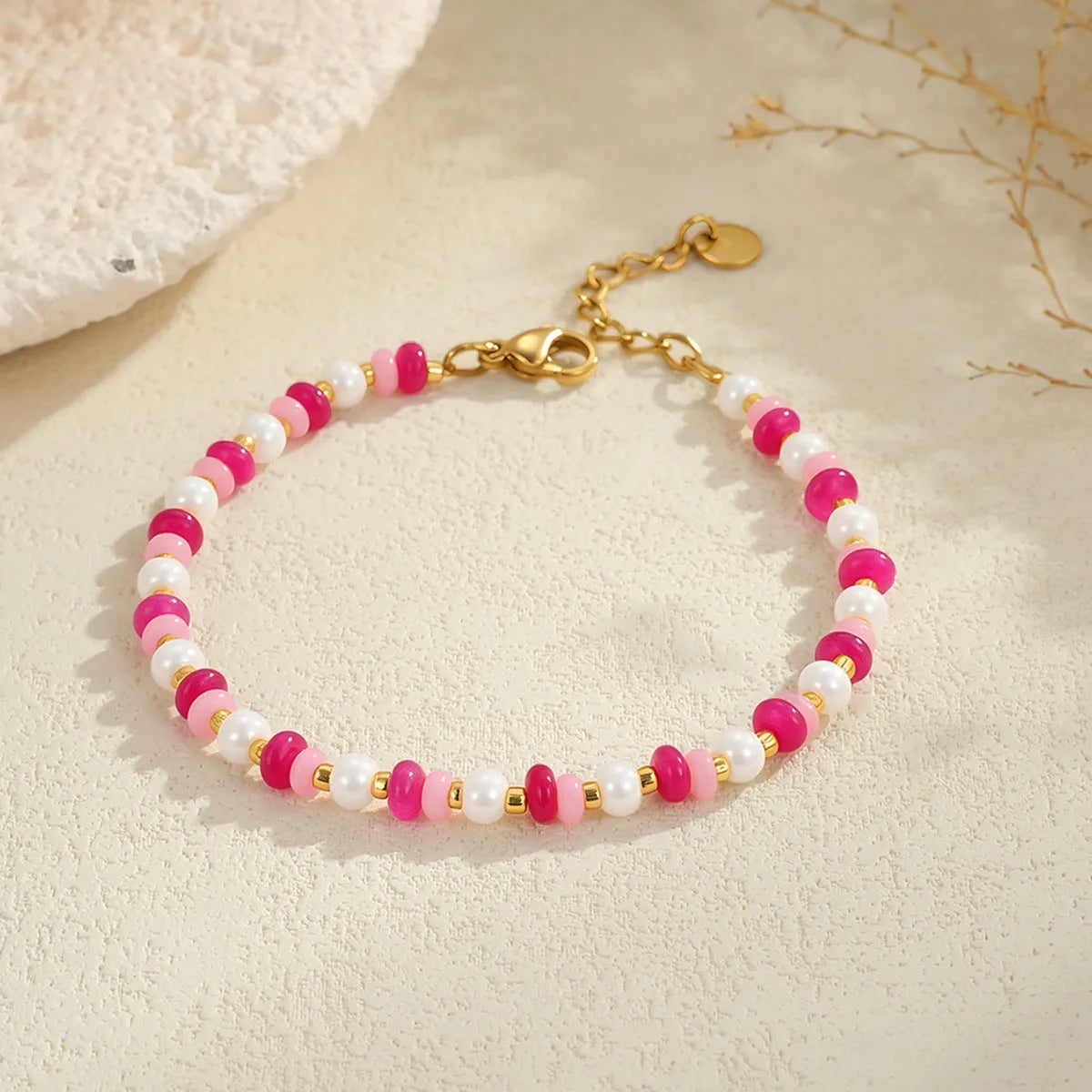 18K gold plated stainless steel geometric chain necklace for women, adjustable 41-50cm, pink or blue colour, fashion OL style, electroplated finish