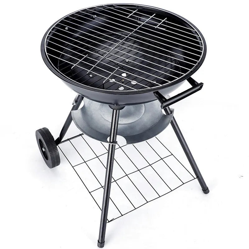 Portable 14-inch iron barbecue grill with minimalist apple stove design.