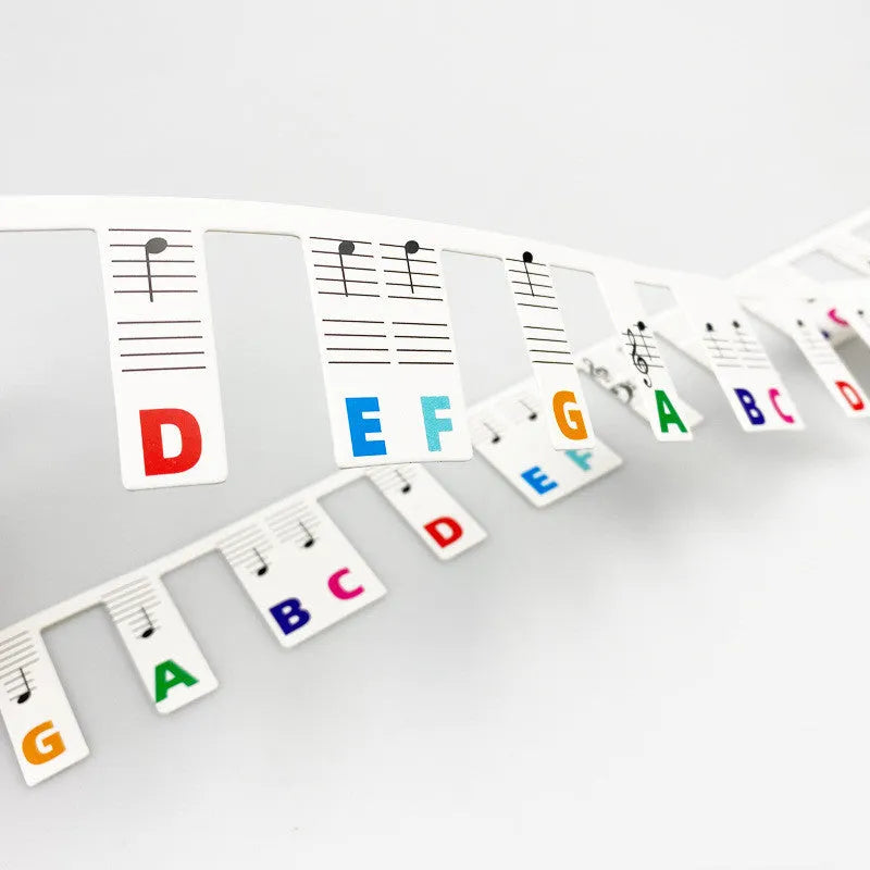 88 key piano keyboard stickers with colour-coded note bars and black notes in separate opp bags for staff notation learning