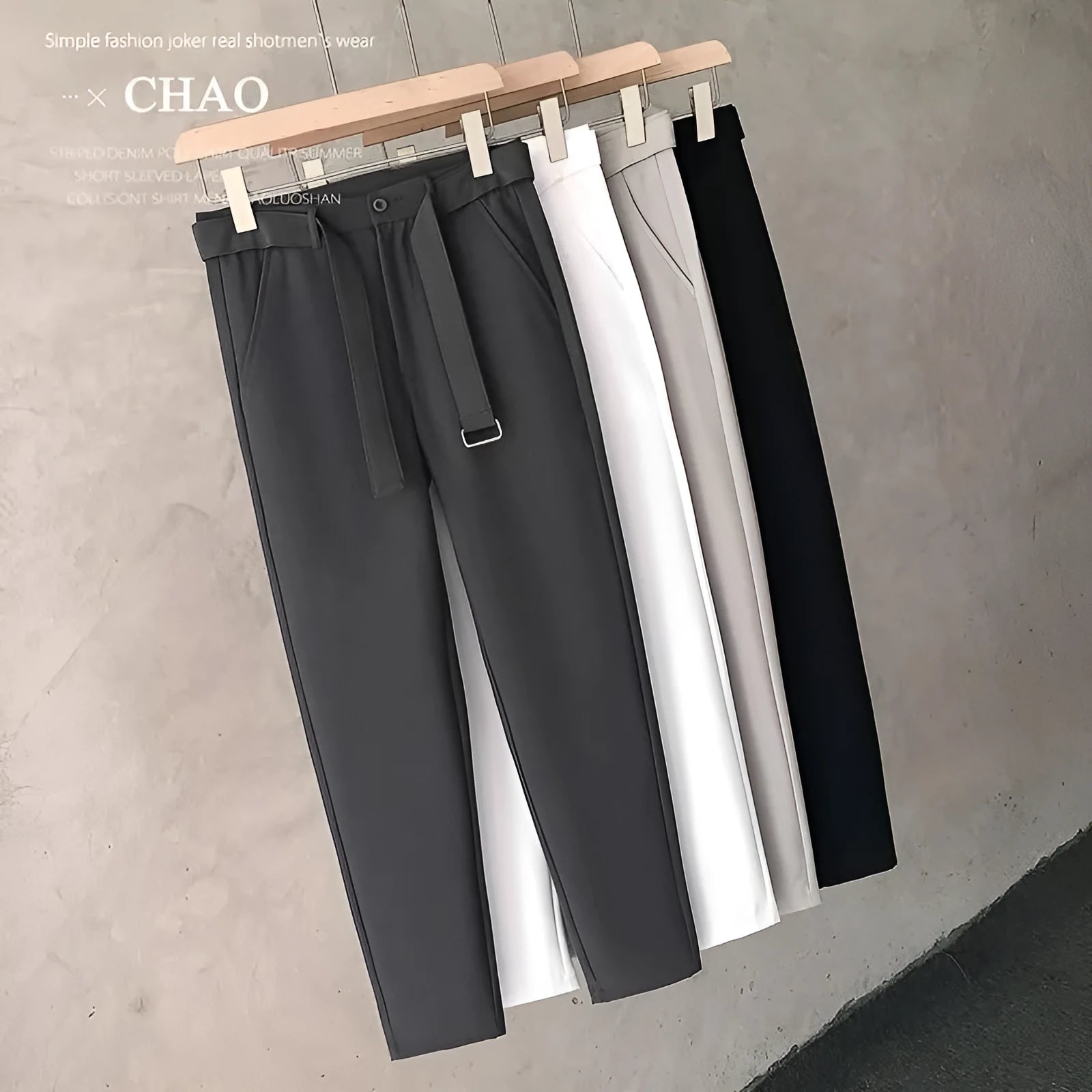 Boys slim straight wool trousers in tapered cut for business casual and street fashion.