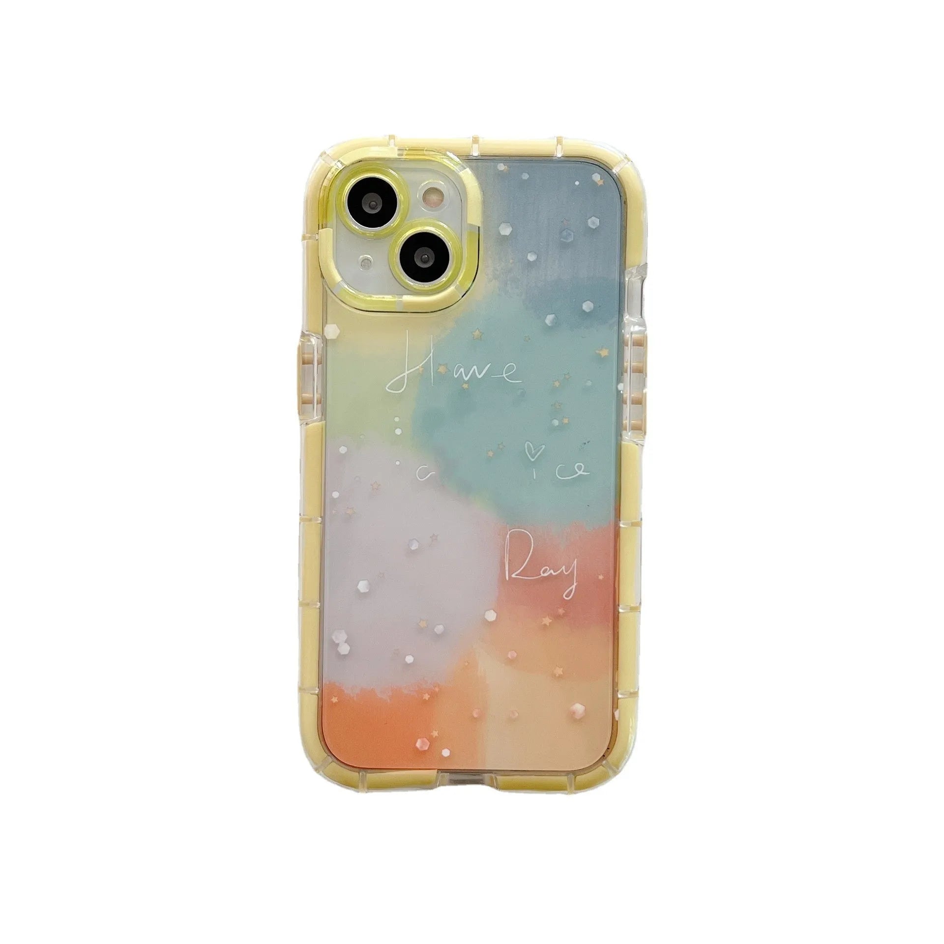 Yellow-edged minimalist contrast colour TPU silicone case on an Apple iPhone.