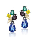 Drop shape glass crystal steel needle earrings in five colours: green, gray, dark blue, yellow, colorful blue