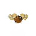 Women's adjustable silver ring with a shell tiger eye stone and white gold electroplating.