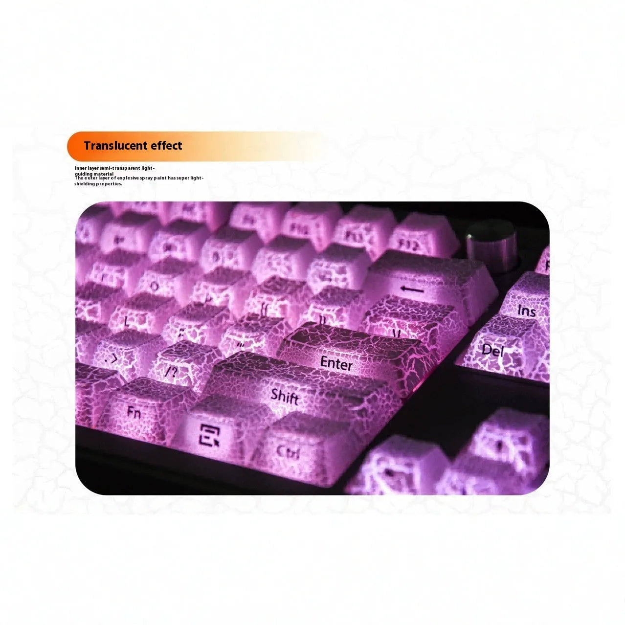 White transparent mechanical keyboard keycap set with double stitching and fission side carving design