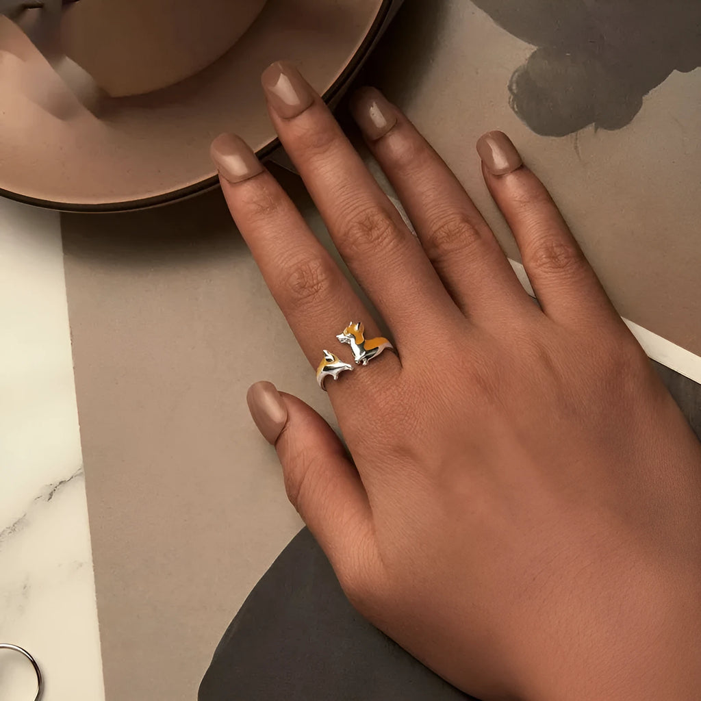 Silver electroplated ring with cartoon corgi design for women, colour SCR1014-E
