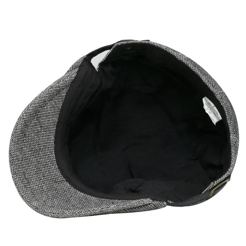 Men's cotton linen blend beret in dome crown style with adjustable fit for 55-58cm head circumference