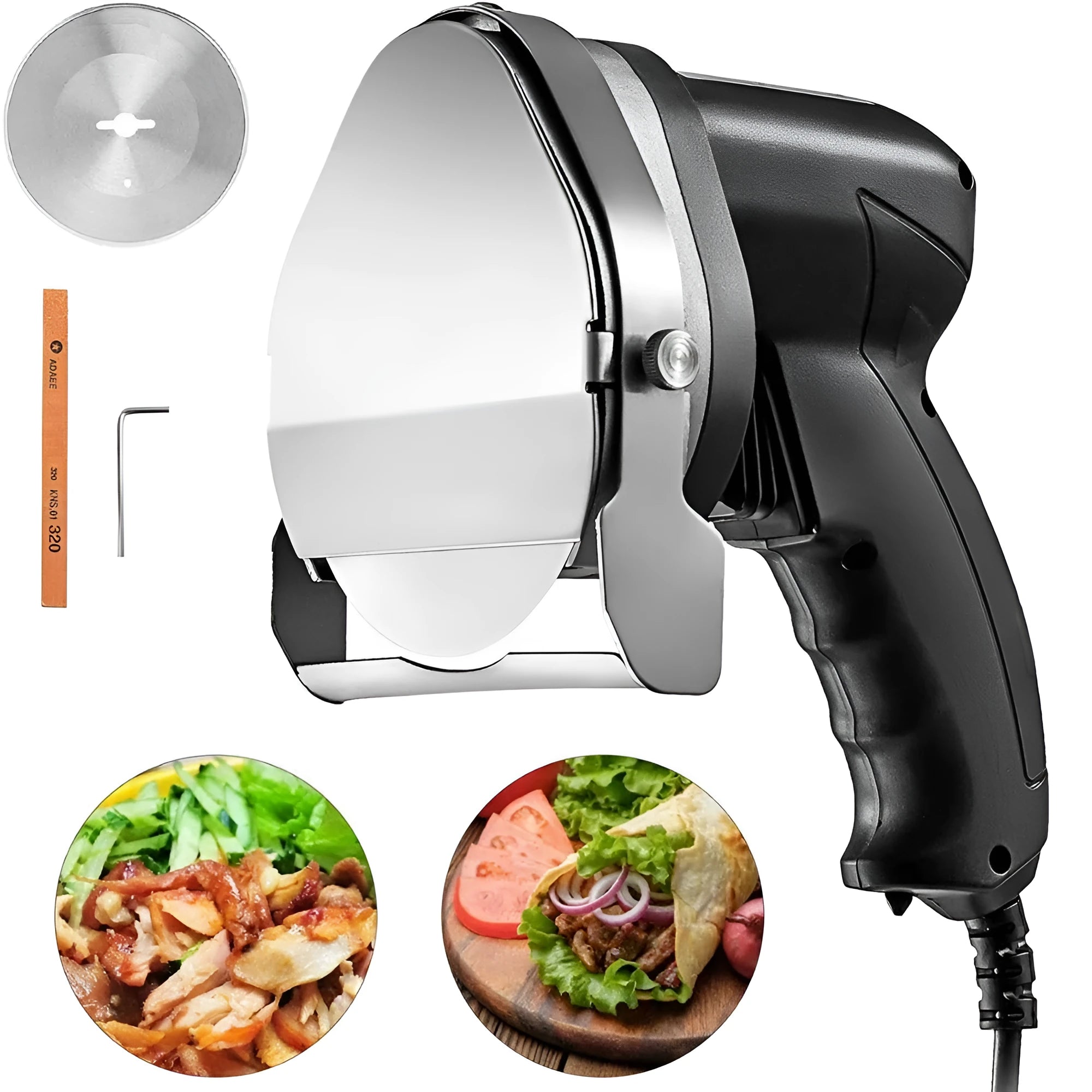 Black electric meat cleaver blade for a turkey barbecue machine with 80W motor.