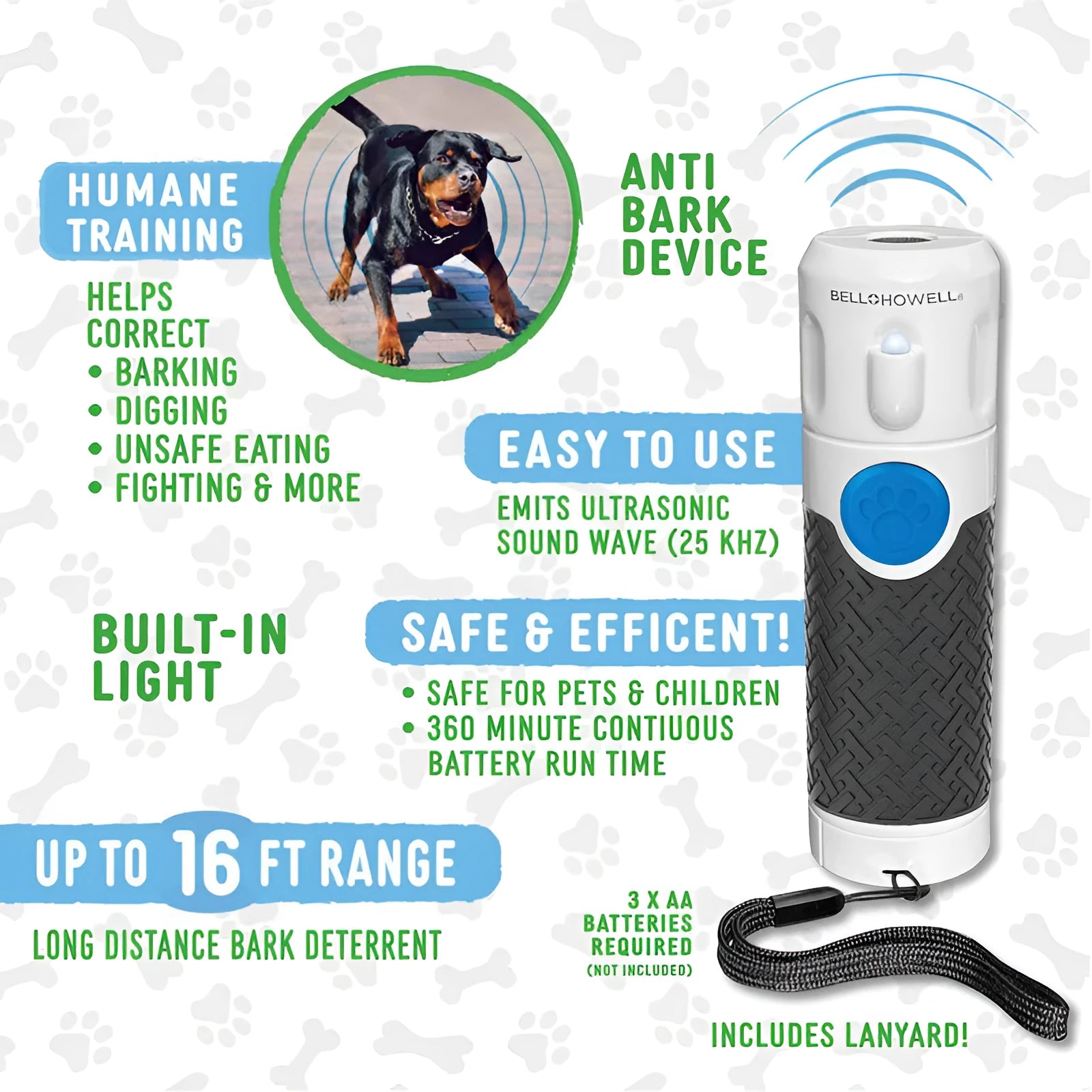 White ABS plastic handheld ultrasonic dog bark stop trainer device