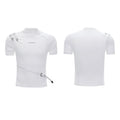 Cotton men's slim fit T-shirt with metal belt design on stand-up collar in white and black colours