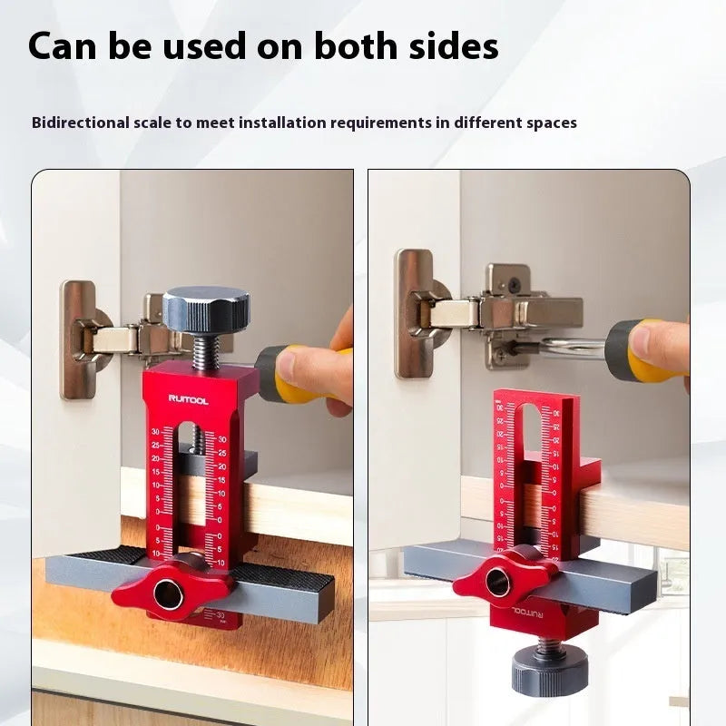 Aluminium alloy cabinet door installation aid tool for woodworking hinge placement
