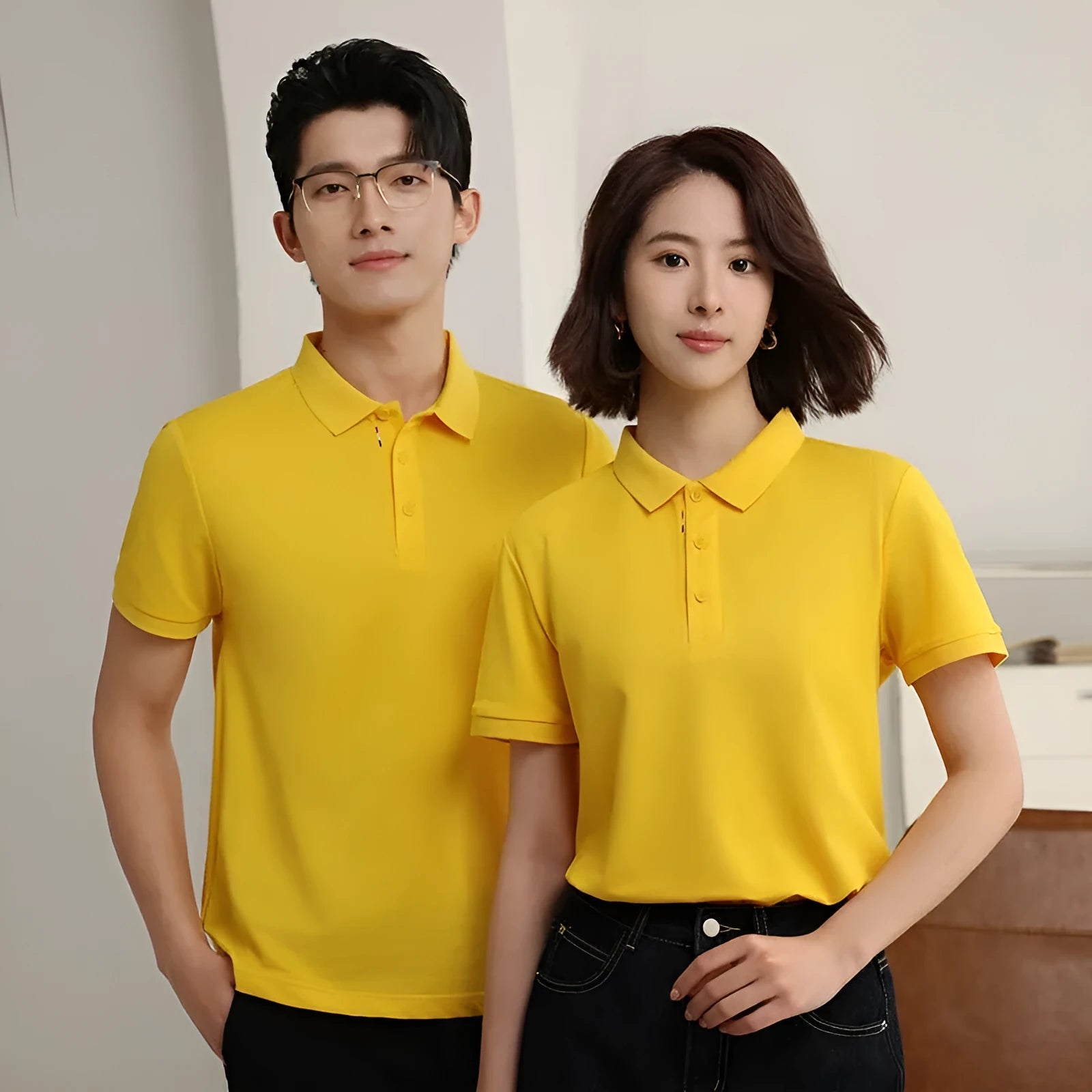 Solid colour catering work polo shirt in cotton blend fabric with short sleeves