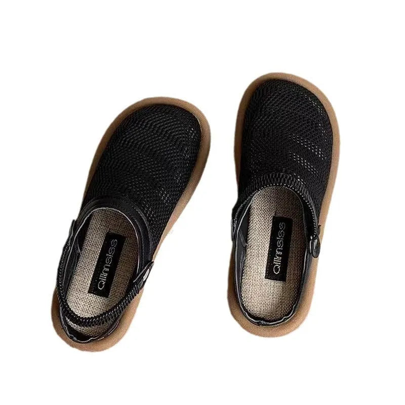 Linen slip-on hole shoes with mesh lining and rubber sole in milky white colour